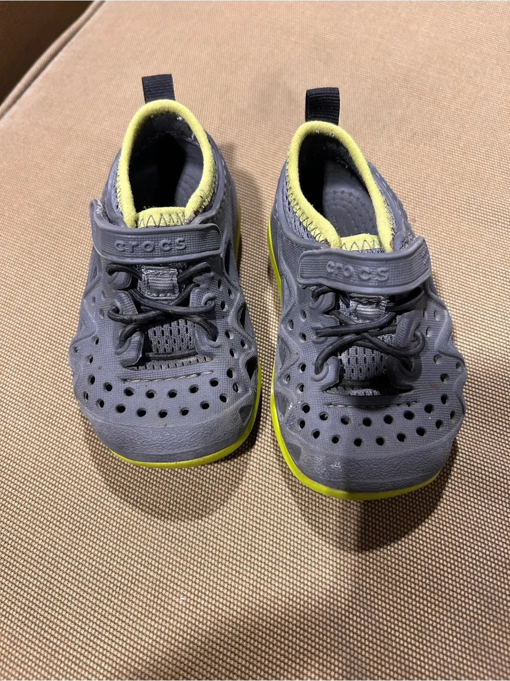 CROCS Kids' Gray and Yellow Water-Ready Slip-On Shoes